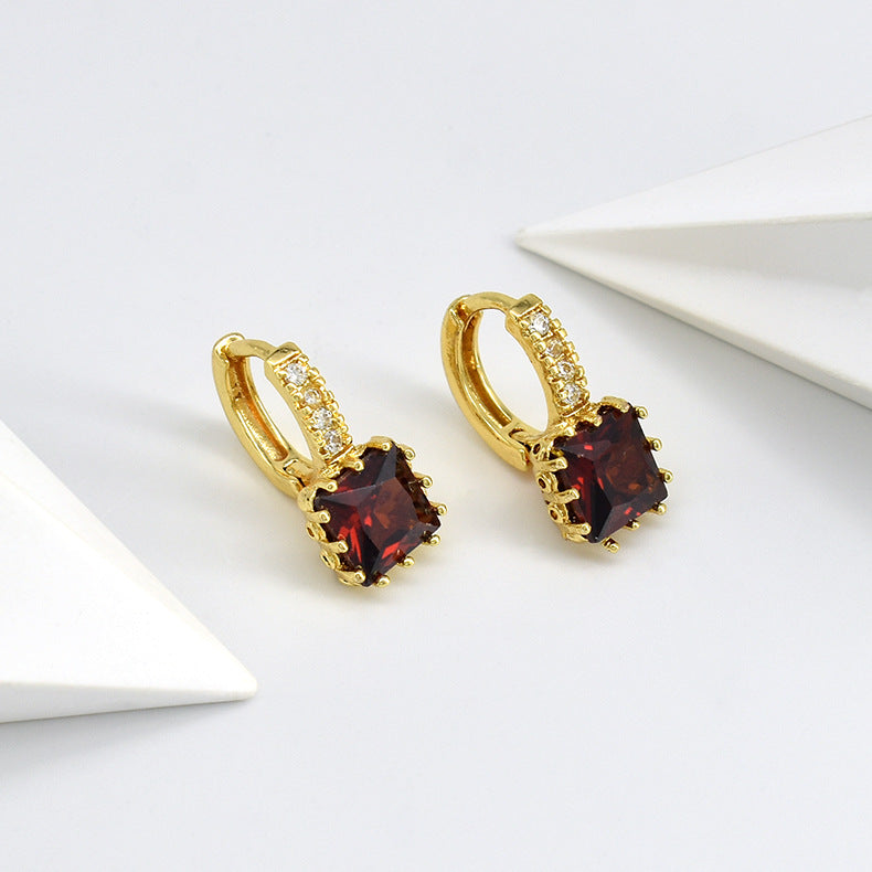 Wholesale Temperament Inlaid Cubic Zirconia Simple and Sweet Full Diamond Copper Earrings